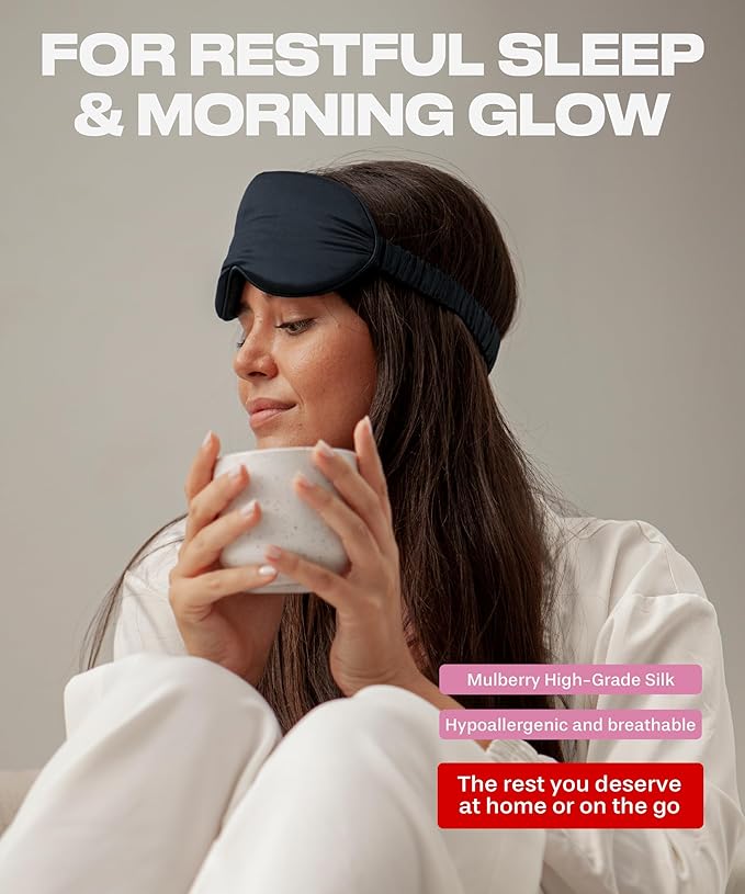 SUNDAYSILKS™ 3D Contoured Silk Sleep Mask | Padded Silk Eye Mask with Eye Cups for Lash Extensions | Blackout, Organic for Women & Men, Perfect for Travel, Slip-Free Deep Sleeping, Antifaz para Dormir-BrightBean Baby