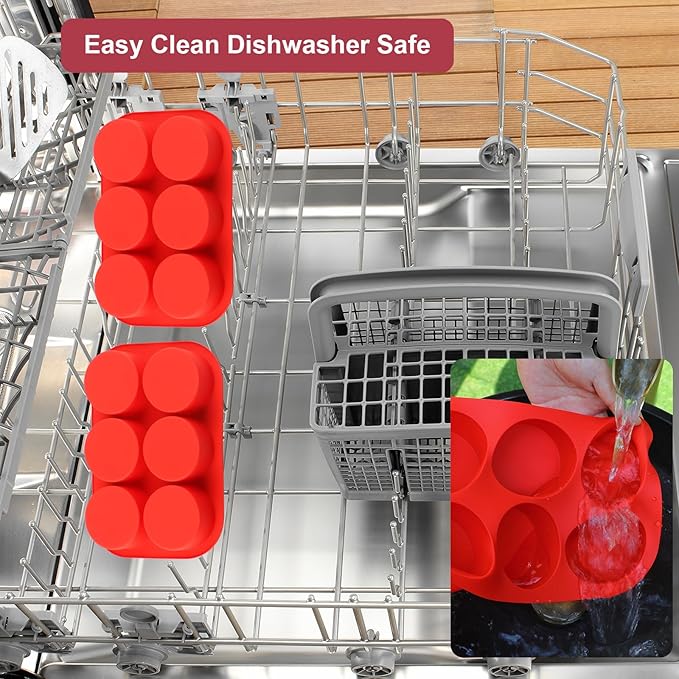 Nalchois Silicone Egg Bites Molds, Non-stick 6-Cavity Muffin Cupcake Top Pans Deep 3 Inch Baking Mold, Silicone Hamburger Bun Rolls Molds for Egg Breakfast Sandwiches Omelets Dinner Rolls Baking