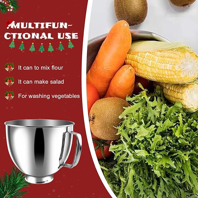 Stand Mixer Bowl 304 Stainless Steel for 4.5QT-5QT Tilt-head Stand Mixer, Stainless Steel Kitchne Mixer Bowls for Tilt-Head Stand Mixer,Kitchne Mixer Replacement Bowl Accessories-MIFLUS