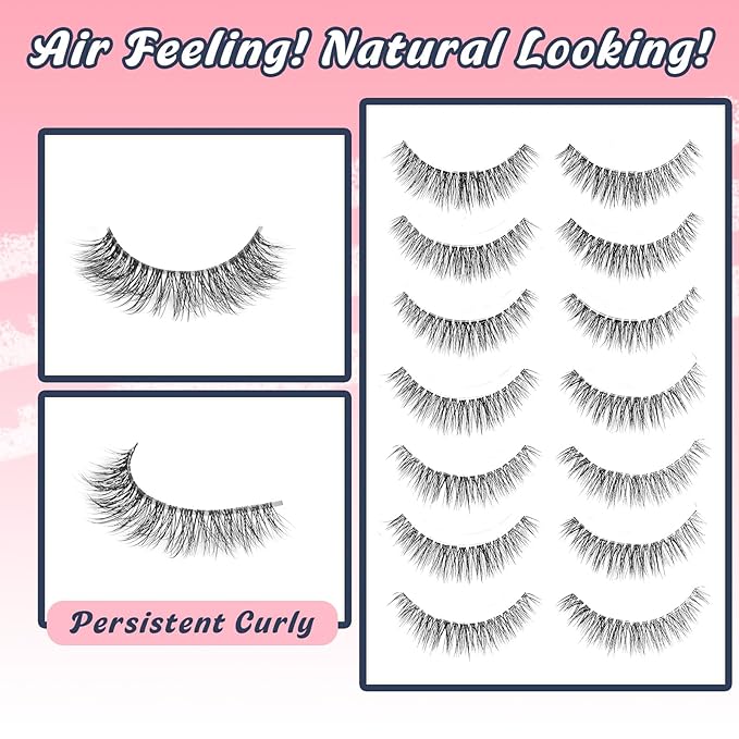 Natural Lashes Wispy Eyelashes 11MM Short Eye Lashes Pack 3D Volume Strip Lash Pack False Eyelashes Natural Look 7 Pair Siligli-BrightBean Baby