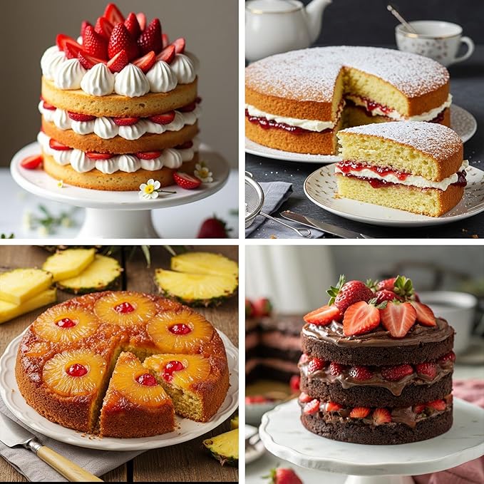 HUAKENER 8 Inch Cake Pan - Set of 3 Round Cake Pans with 100 Pieces Parchment Paper, Non-stick Cake Baking Pans with Handle, Dishwasher Safe