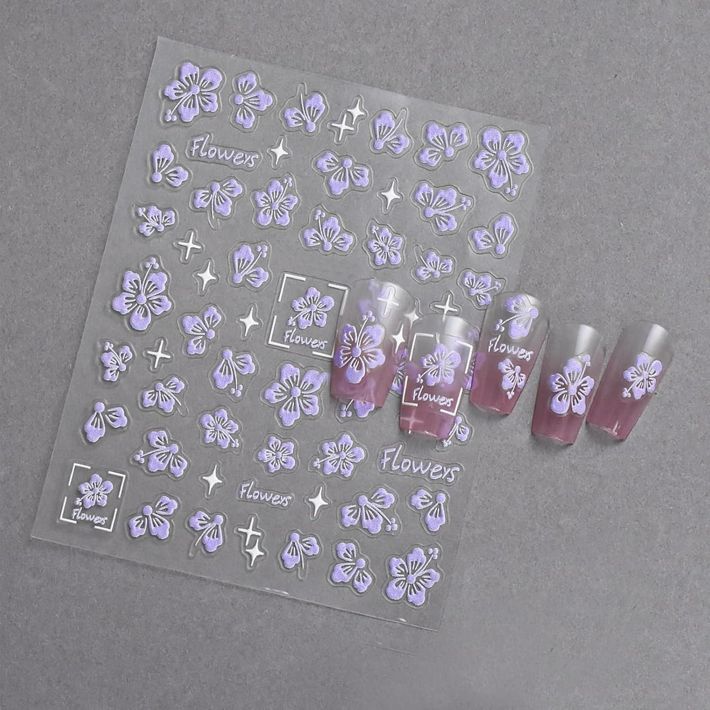 Flower Nail Stickers 5D Embossed Hollow Out Flower Nail Decals Pink Purple White Floral Designs Summer Cute Flowers Decals Pegatinas Uñas for Women DIY Manicure Decoration Accessories 3Sheets-BrightBean Baby