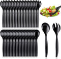 Mwellewm 48 Pcs Serving Spoons 10'' Large Plastic Serving Utensils Set Slotted Disposable Serving Forks Heavy Duty Black Party Supplies for Buffet Restaurant Dinner Salad Noodles Soup