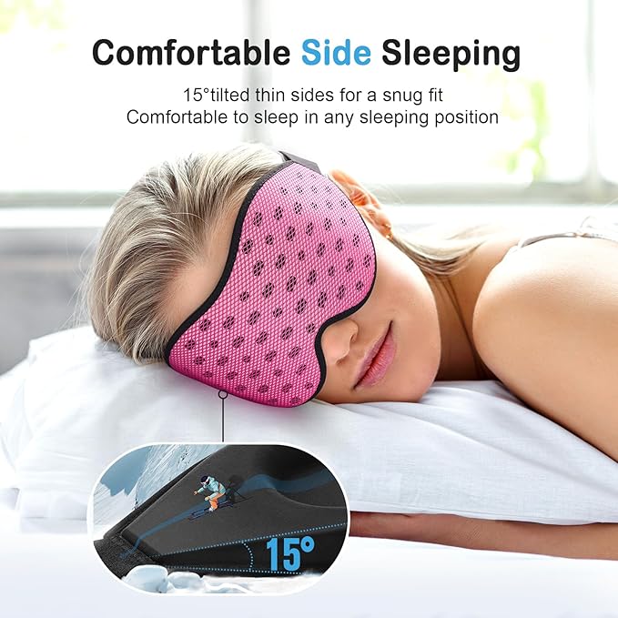 LitBear Breathable Sleep Mask, 3D Eye Mak Sleep for Side Sleepers Women Men, Light Blocking Sleeping Mask with Adjustable Strap, Soft Lightweight Eye Cover for Travel, Night Work, Nap, Office - Pink-BrightBean Baby