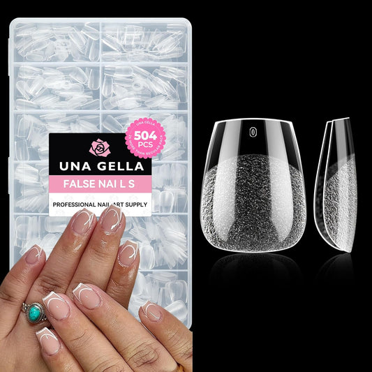 UNA GELLA Extra Short Coffin Nails Tips: 504pcs Pre-etched XS Short Nails, 12 Sizes Clear Coffin Press on Nails Full Cover Gel Tips Acrylic False Fake Nails Extension DIY Salon-BrightBean Baby