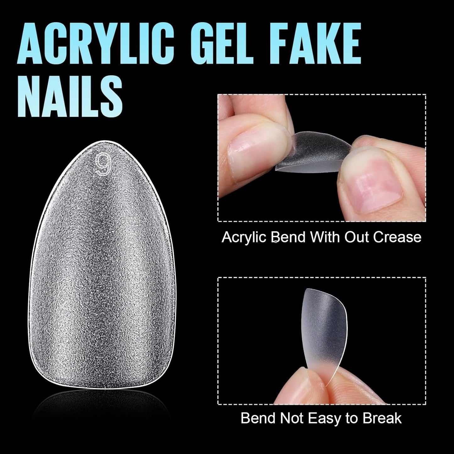 TOMICCA Short Almond Nail Tips, Acrylic Soft Full Coverage Fake Nailsfor Extension Manicure, Double-sided Matte Press on Nail Tips for Home DIY Art Women Girls-BrightBean Baby