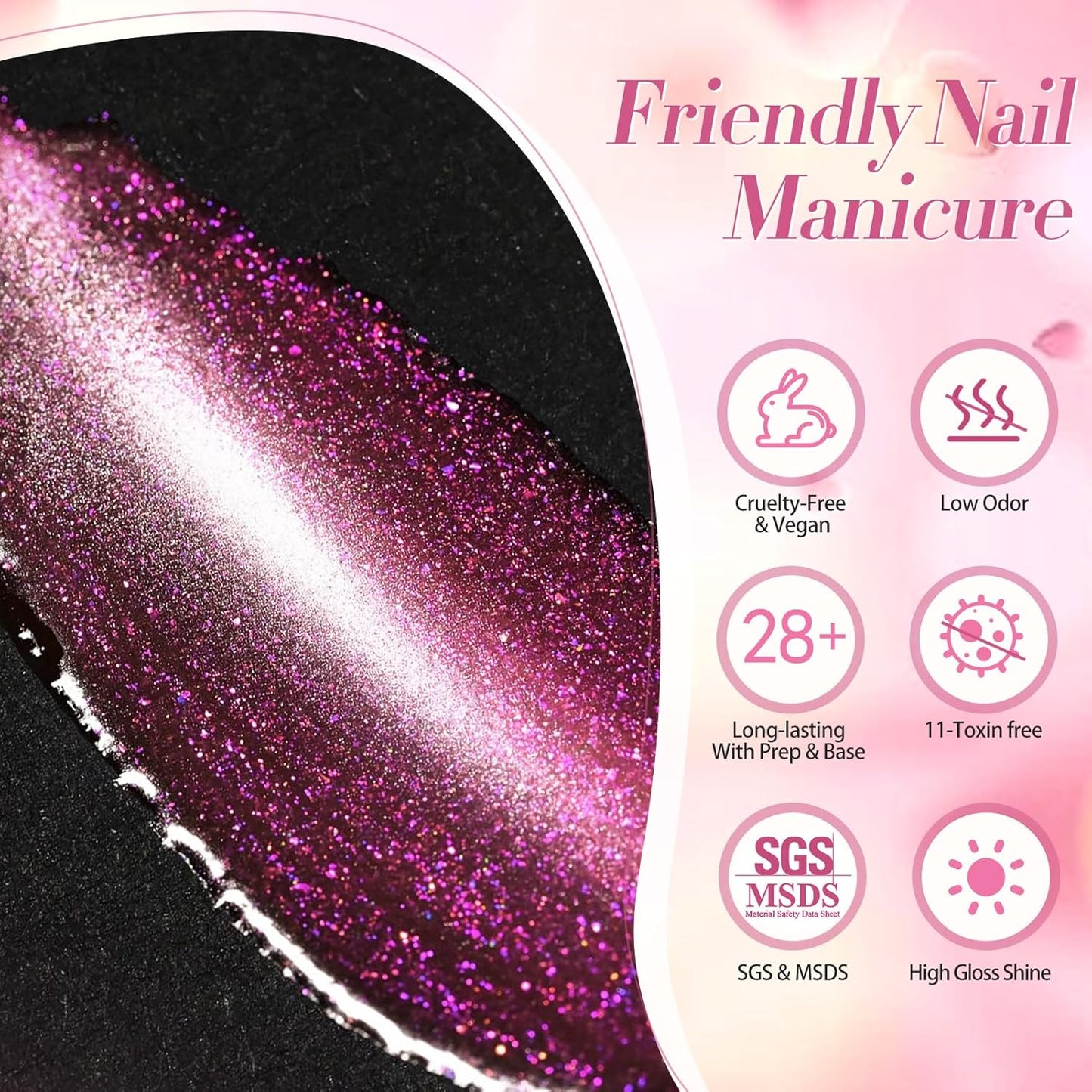 BORN PRETTY Cat Magnetic Eye Gel Nail Polish, Pink Glitter Cat Magnetic Gel Nail Polish, Midnight Rose Magnetic Nail Polish for Nail Art Manicure Salon DIY at Home 15ML-BrightBean Baby