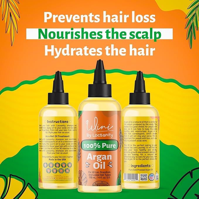 Locsanity Wini Pure Argan Hair and Body Oil, 100% Cold-Pressed, 4 Fl Oz-BrightBean Baby
