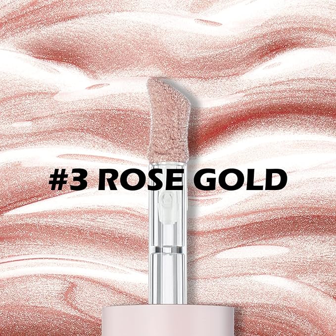 Erinde Liquid Highlighter Makeup, Pink Luminizer Face Highlight Makeup Stick, Natural Beauty Glow Finish, Lightweight Blendable Cream Face Body Liquid Illuminator Bronzer, Cruelty-free, 03 Rose Gold-BrightBean Baby