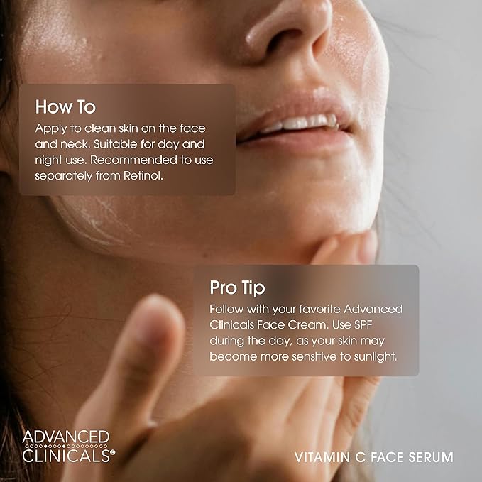 Advanced Clinicals Brightening Vitamin C Serum For Face With Glycolic Acid + Lactic Acid | Vitamin C Eye Serum Face Moisturizer For Improving Look Of Dark Spots & Uneven Complexion, 2-Pack-BrightBean Baby