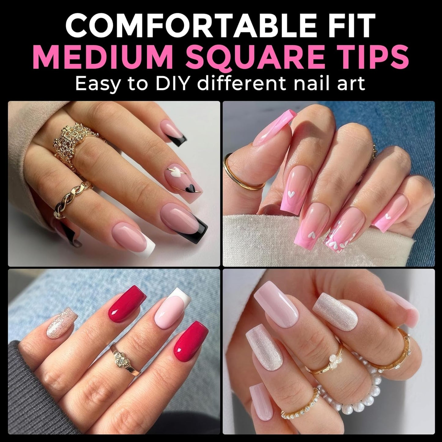 UNA GELLA Medium Square Nail Tips: 216pcs Square Press on Nails Pre-shape Clear Nails Tips for Full Cover Acrylic French False Nails For Nail Extension, Home DIY Nail Salon 12 Sizes False Tips-BrightBean Baby