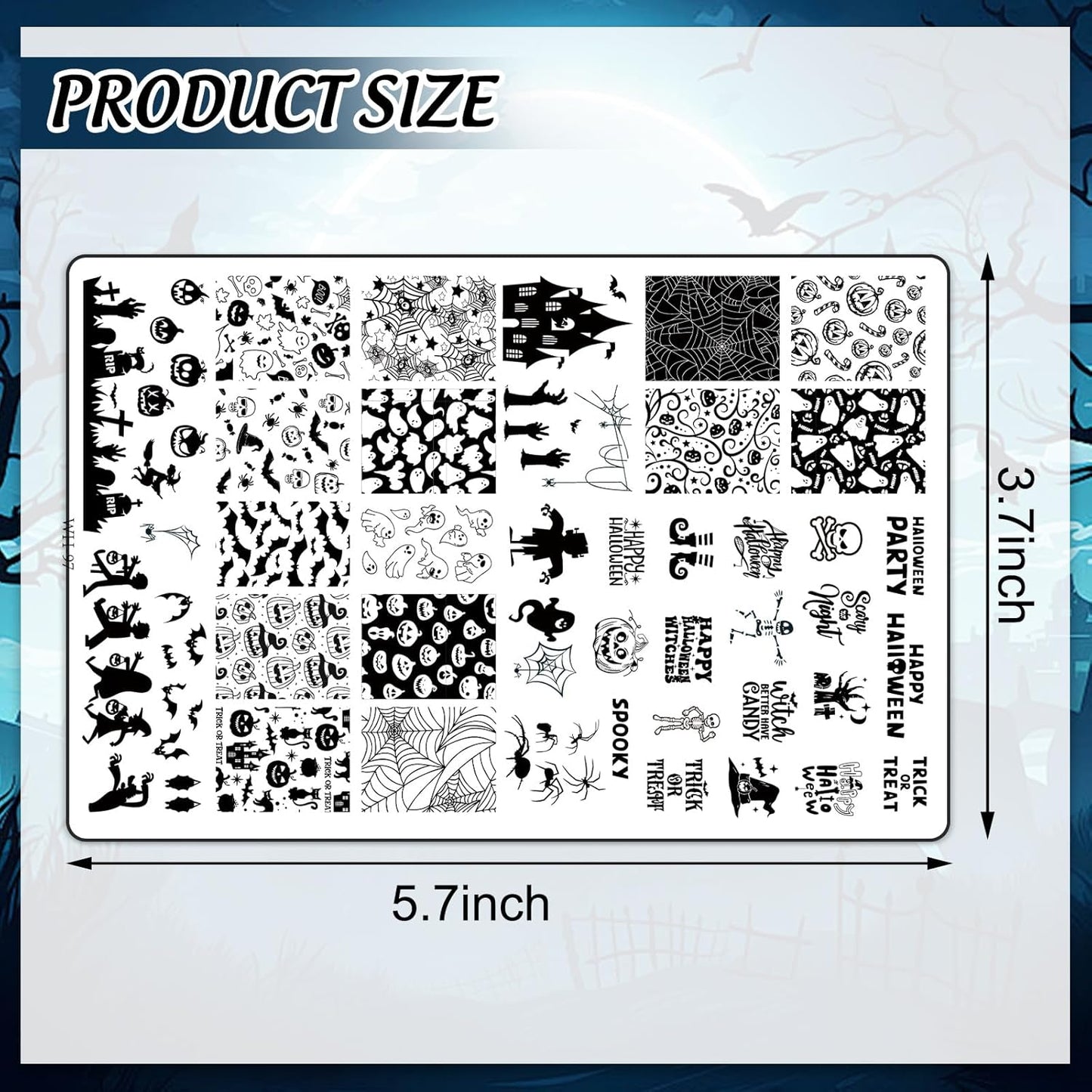 2Pcs Halloween Nail Art Stamping Plate Kit Skull Bat Witch Pumpkin Design Nail Art Plate for Holiday DIY Print Manicure Salon-BrightBean Baby