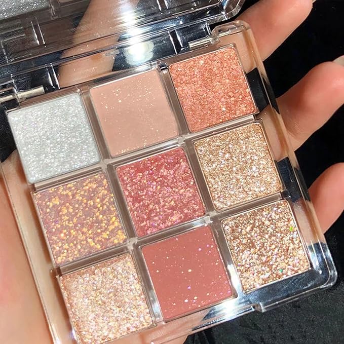 Erinde 9 Colors Eyeshadow Palette, Matte Shimmer Glitter Eye Shadow Palette Makeup, Highly Pigmented Long Lasting Waterproof, Natural Neutral Nude Eyeshadow Makeup Pallet, Sunset Glow-BrightBean Baby