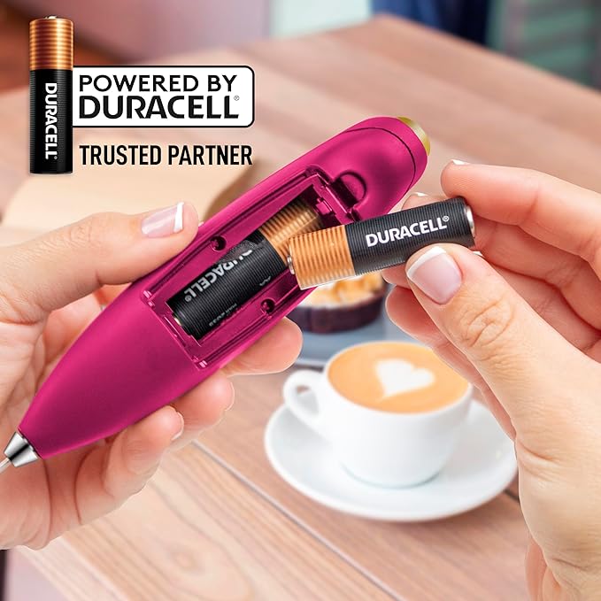 Zulay Kitchen Powerful Milk Frother Wand With 4 AA Duracell Batteries - Ultra Fast Handheld Drink Mixer - Electric Whisk Foam Maker for Coffee, Lattes, Cappuccino, Matcha & Creamer