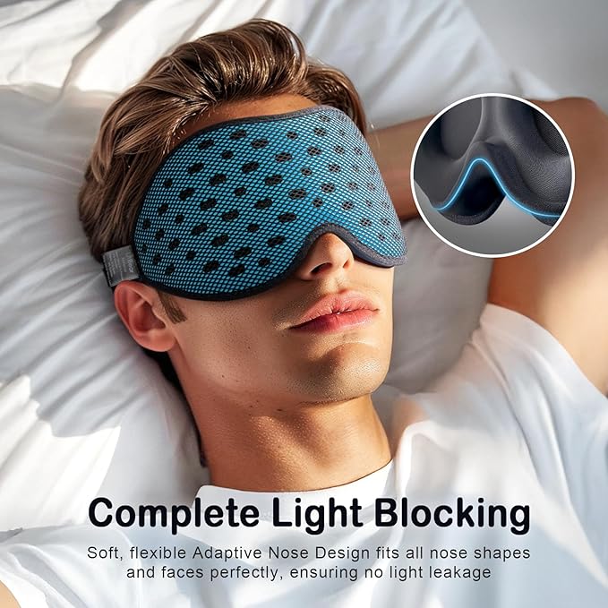 LitBear Breathable Sleep Mask, 3D Eye Mak Sleep for Side Sleepers Women Men, Light Blocking Sleeping Mask with Adjustable Strap, Soft Lightweight Eye Cover for Travel, Night Work, Nap, Office - Blue-BrightBean Baby