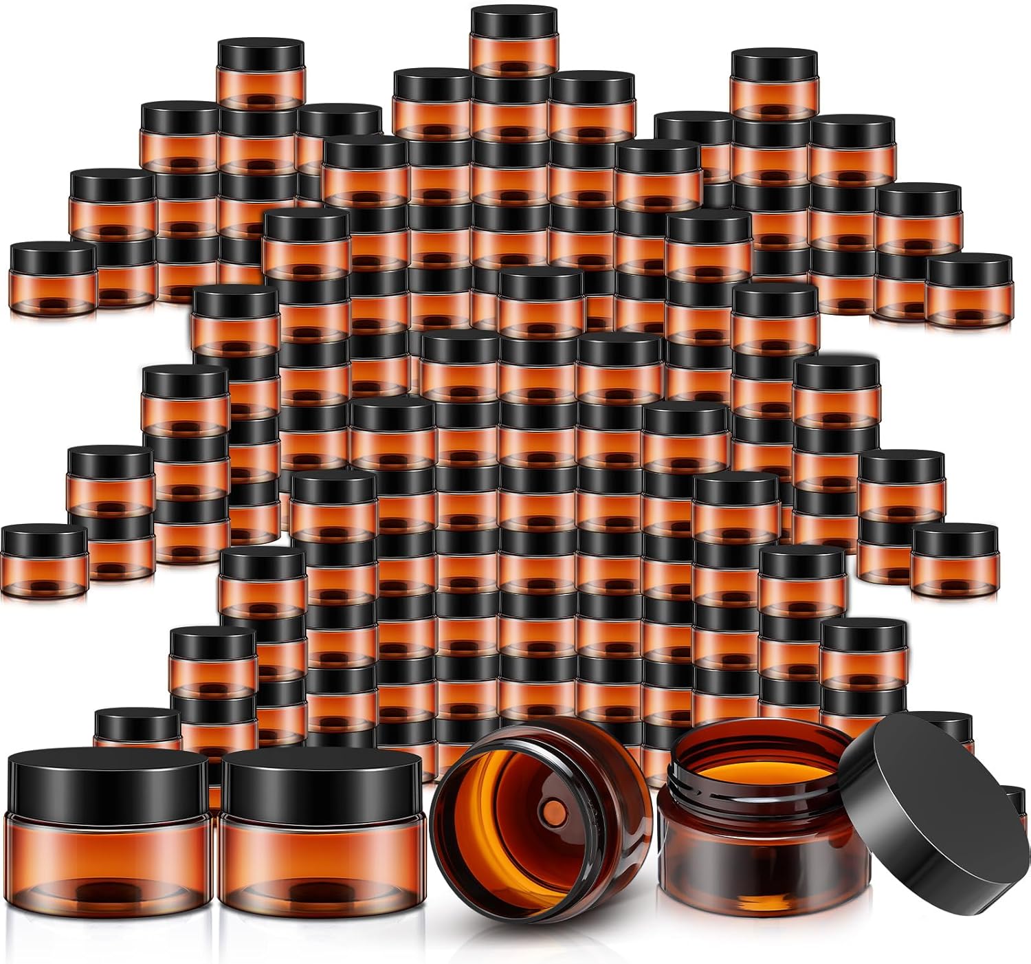 SATINIOR 100 Pcs Plastic Jars with Lids Small Containers Lids Wide Mouth Small Plastic Containers for Lotion Cream Rhinestones Body Butters Travel Storage(1 oz,Amber)-BrightBean Baby