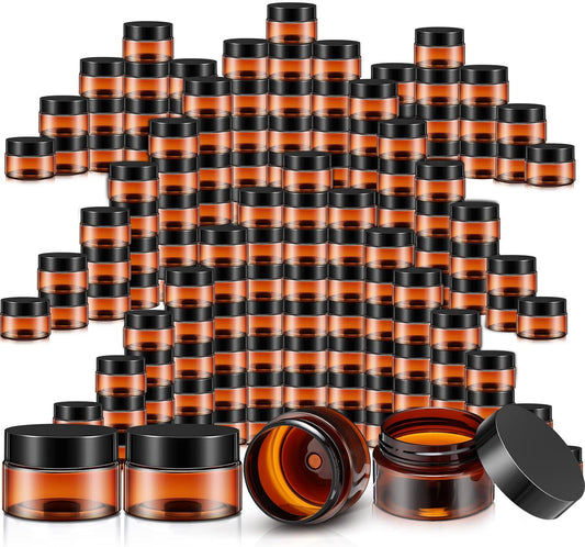 SATINIOR 100 Pcs Plastic Jars with Lids Small Containers Lids Wide Mouth Small Plastic Containers for Lotion Cream Rhinestones Body Butters Travel Storage(1 oz,Amber)-BrightBean Baby