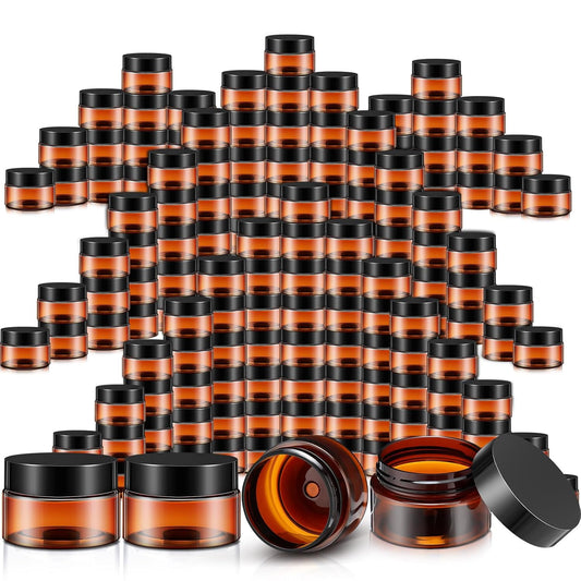 200 Pcs 1 oz Empty Bulk Plastic Container Jars with Lid Leak Proof Round Plastic Jars Small Cosmetic Travel Containers for Storage Makeup Creams Lotion Ointments, Amber-BrightBean Baby