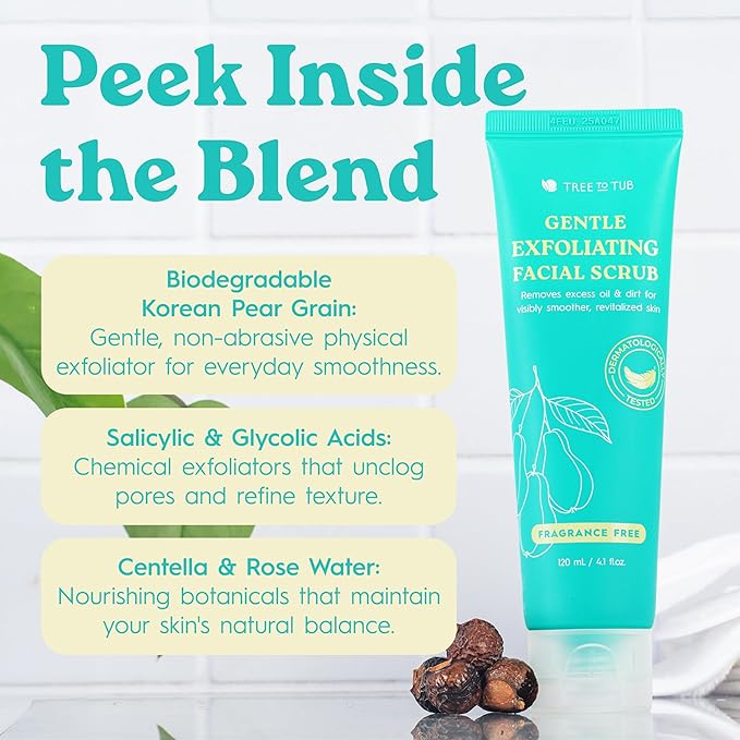 Tree To Tub Exfoliating Face Wash - Gentle Facial Exfoliator & Face Scrub w/Salicylic Acid for Glowing Skin - Non-Irritating Exfoliant to Remove Buildup & Refine Texture - For All Skin Types-BrightBean Baby