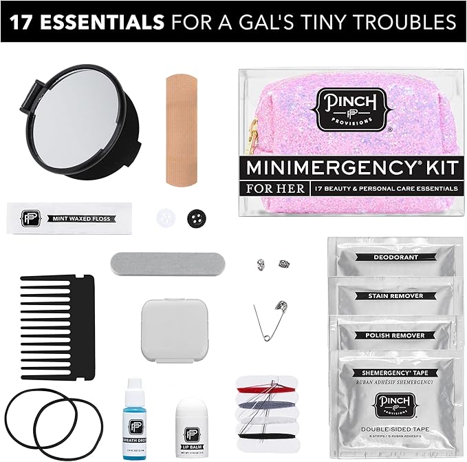 Pinch Provisions Orchid Glitter Minimergency Kit, includes 17 Travel-Sized Cosmetic Essentials, Convenient for Purses, Emergency Beauty Accessories, Gifts for Holiday’s & Birthday’s-BrightBean Baby