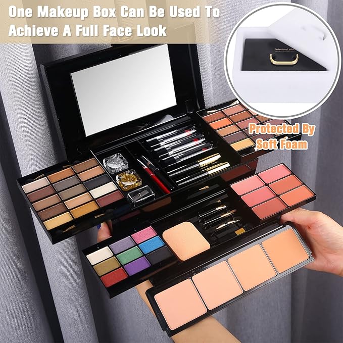Professional Makeup Kit for Women Full Kit with Mirror 58 Colors All in One Make up Gift Set for Girls Included Eyeshadow,Compact Powder,Blusher,Lipstick,Eyebrow Pencil,Gitter Gel,Eyeliner,Mascara (N)-BrightBean Baby