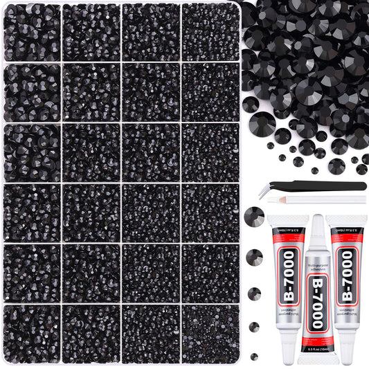 30000Pcs Resin Black Rhinestones for Bedazzling Crafting with b7000 Jewelry Glue, Bulk Flatback Gems Bedazzler Kit for Crafts Clothes Shoes Fabric Nail Diamond Art, Assorted Size 2/3/4/5/6mm-BrightBean Baby