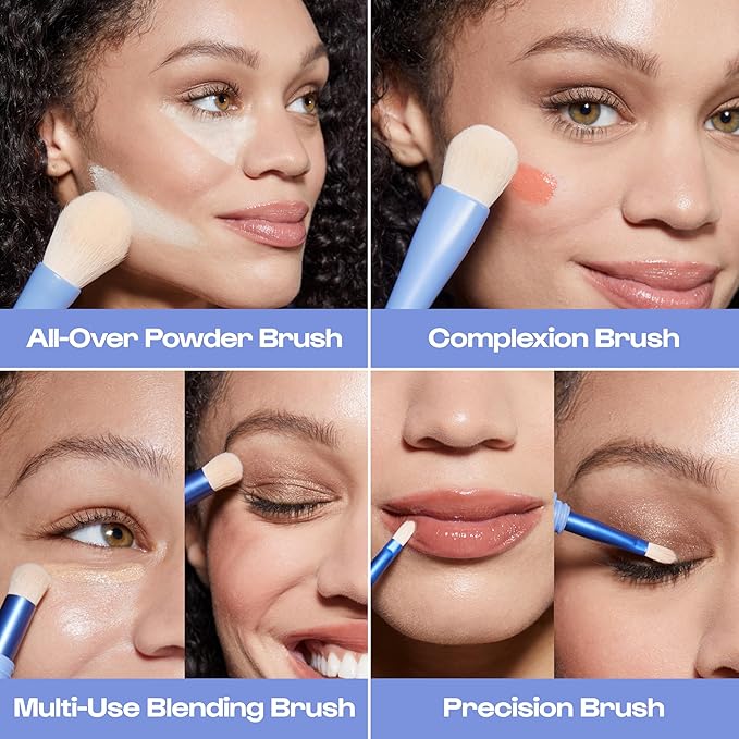 Alleyoop Overachiever 4-in-1 Travel Makeup Brush Set – Powder, Blending, Precision & Complexion Brushes – Mini Makeup Brush for Women, Vegan, Multi-Use & Travel-Friendly Makeup Tool-BrightBean Baby