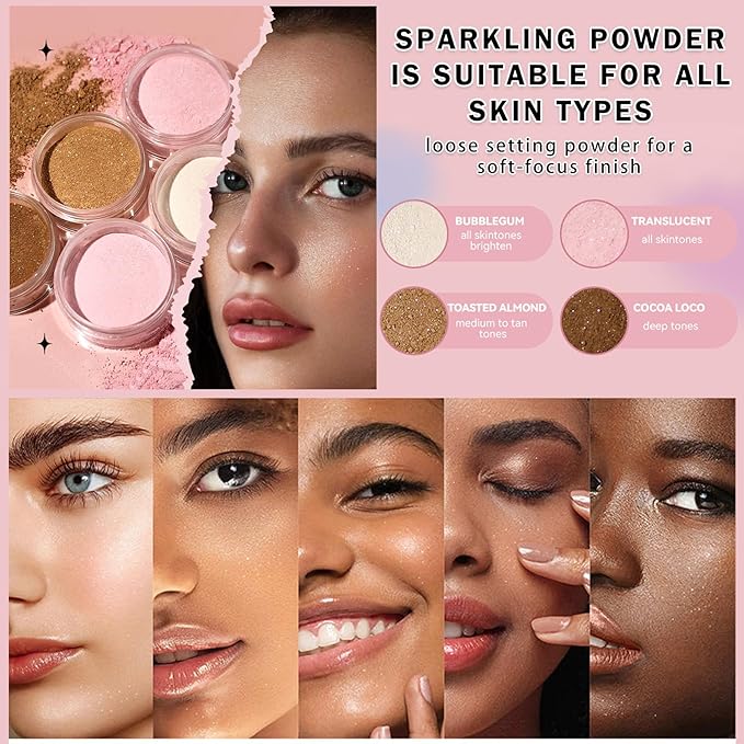 Pink Setting Powder Loose Powder Shimmer Finishing Powder Ultimate Blurring Setting Powder Long Lasting Oil Control Loose Face Powder for All Skin Tones-02 Pink-BrightBean Baby