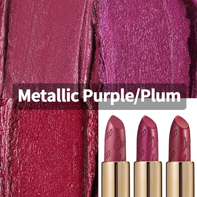 Oulac Metallic Lipstick Set- Dark Lipcolor with Moisturizing Formula, Vegan Beauty, Full-Coverage Lip Color, Christmas Gifts for Women, 4.3g X 3PCS-BrightBean Baby