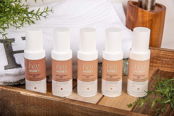 Hey Honey Trick and Treat CC² Cream SPF 46 | Active Moisturizing Color Correcting Cream with Honey & Propolis | Best Cover For Rosacea, Skin Redness & Mature Skin | Cruelty-Free | 1 oz (Deep Tan)-BrightBean Baby