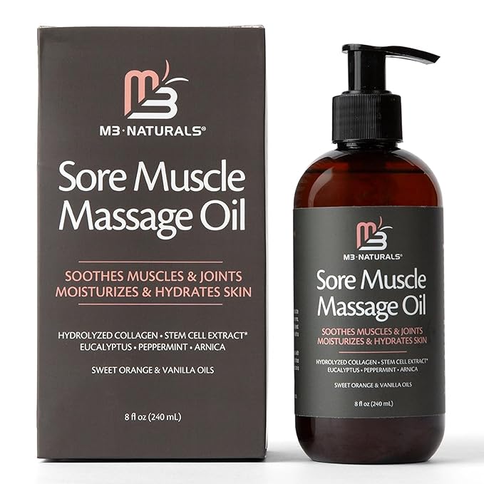M3 Naturals Arnica Sore Muscle Massage Oil with Collagen, Stem Cells, and Menthol, Anti-Cellulite Therapy for Full Body, Fast-Absorbing Multipurpose Treatment-BrightBean Baby