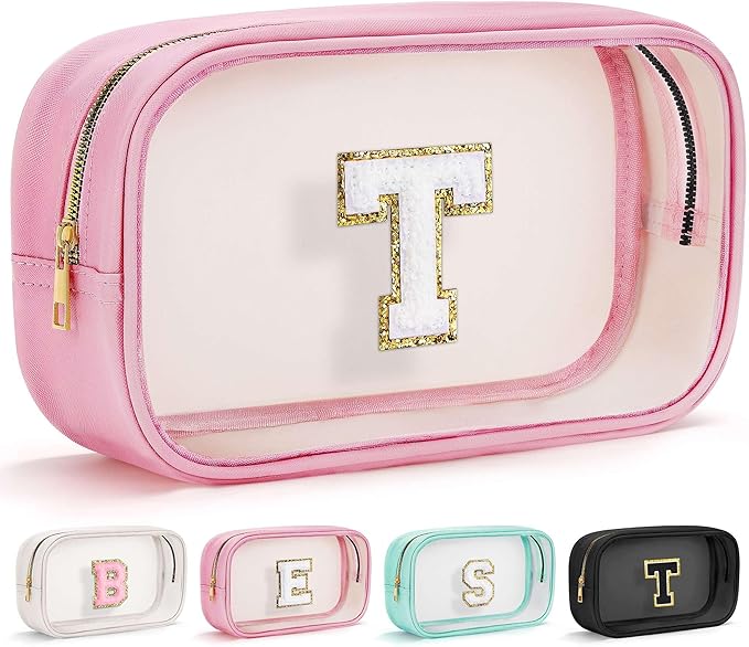 YOOLIFE Travel Toiletry Bag for Women, Pink Clear Makeup Bag Cute Make Up Bag for Women Cosmetic Bags Skin Care Makeup Bag Organizer Birthday Gifts for Women Teacher Mother Girlfriend Initial T-BrightBean Baby