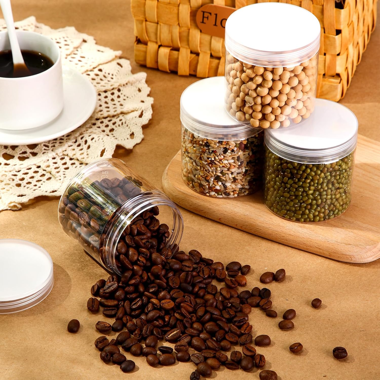 SATINIOR 100 Pcs Plastic Jars with Lids Small Containers Lids Wide Mouth Small Plastic Containers for Lotion Cream Rhinestones Body Butters Travel Storage(10 oz,White)-BrightBean Baby