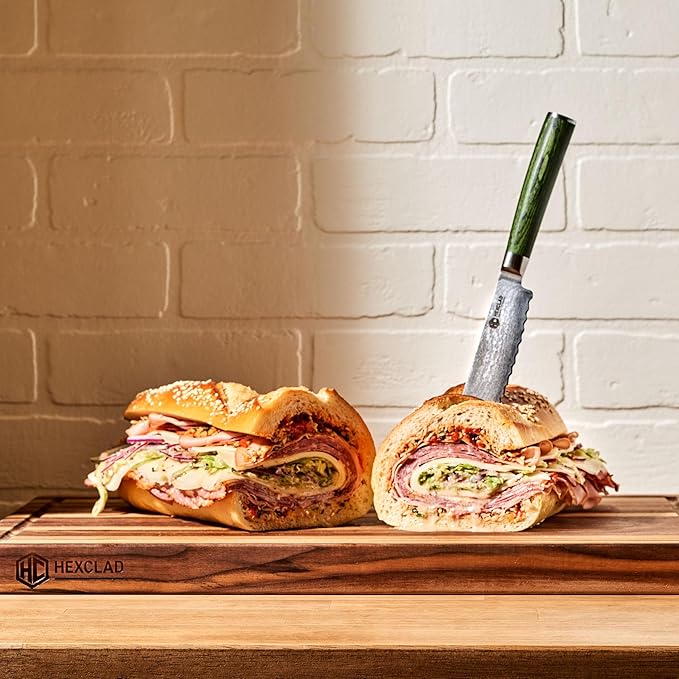 HexClad Large Walnut Cutting Board, Double-Sided with Juice Groove & Recessed Handles, Durable, Scratch-Resistant Hardwood, Great for Chopping, Carving & Serving, 13.75"x19.5"