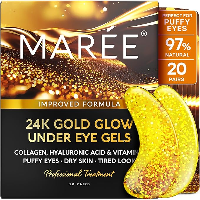 MAREE 24k Gold Under Eye Gels for Dark Circles and Puffiness - Collagen & Hyaluronic Acid Skincare Gel Pads - Gold Eye Patches for Puffy Eyes and Dark Circles - Under Eye Masks - Travel Essentials-BrightBean Baby