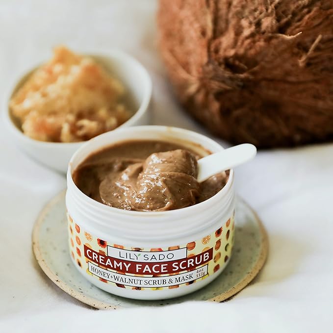 LILY SADO HONEY WALNUT Creamy Face Scrub - Best Exfoliating Facial Cleanser for Women & Men - Gently Exfoliates, Softens & Energizes Skin, Treats Acne, Reduces Pore Size - For All Skin Types - 4 oz-BrightBean Baby