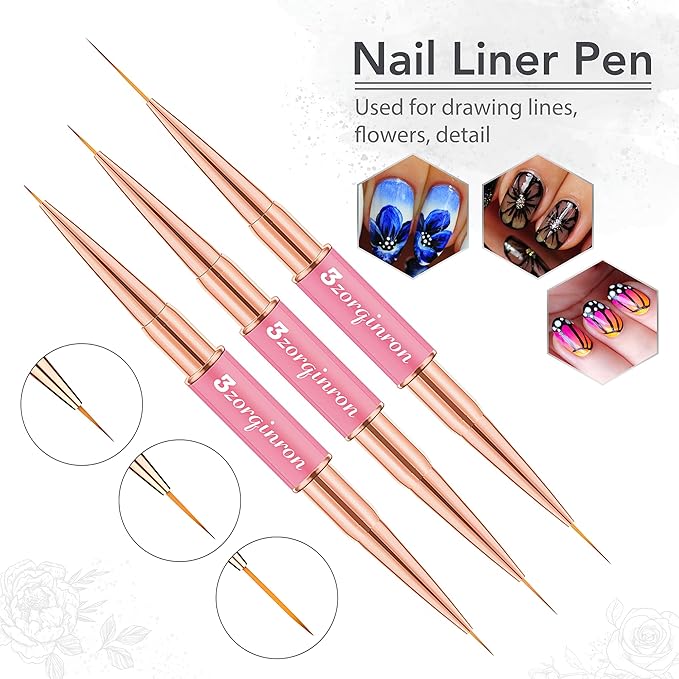 Nail Art Bushes Set, Professional 5Pcs Double-Ended Nail Brush Kit for Details, Long Lines, Ombre & 3D Design-Perfect for DIY Manicures & Salons (Pink)-BrightBean Baby