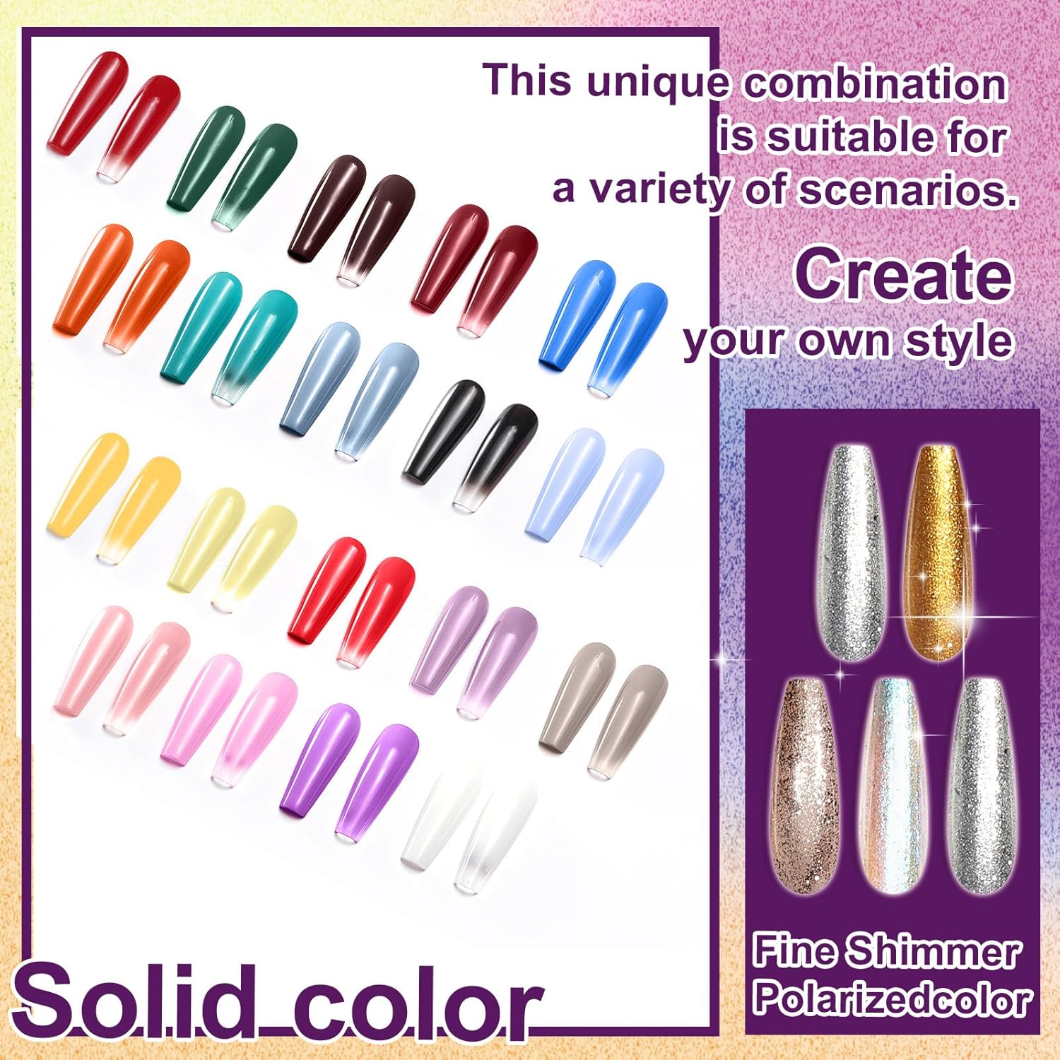 Gradient Painting Gel, 24 Gliter Colors Ombre Gel Nail Polish for Pigment Pat Silver&Gold Aura Nails, French Manicure DIY Nail Art Long-lasting No-wipe Palette C-BrightBean Baby