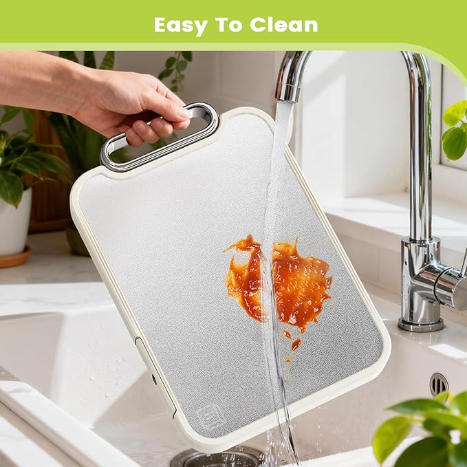 Titanium Cutting Board for Kitchen, Cutting Boards Non Toxic Double Sided Metal Pure Titanium and Wheat Straw PP Chopping Board Food Grade Easy to Clean Large Size 16"*10"*0.9"(White)