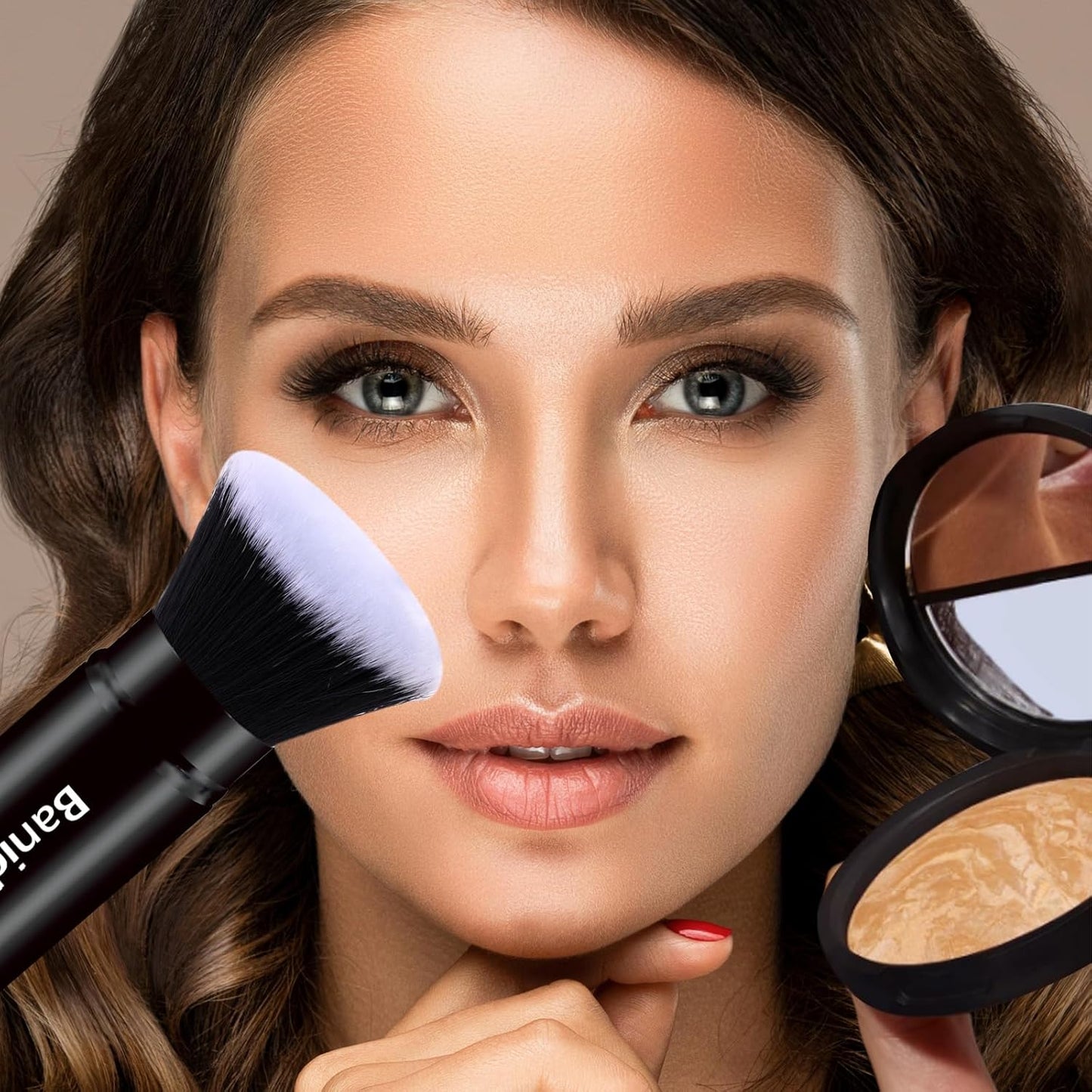 Makeup Brush Kabuki Face Brushes Retractable Travel Blush Brush Portable Flawless for Foundation, Powder Blush, Bronzer, Buffing, Liquid, Cream, Cruelty Free with Cover(Flat-Head)-BrightBean Baby