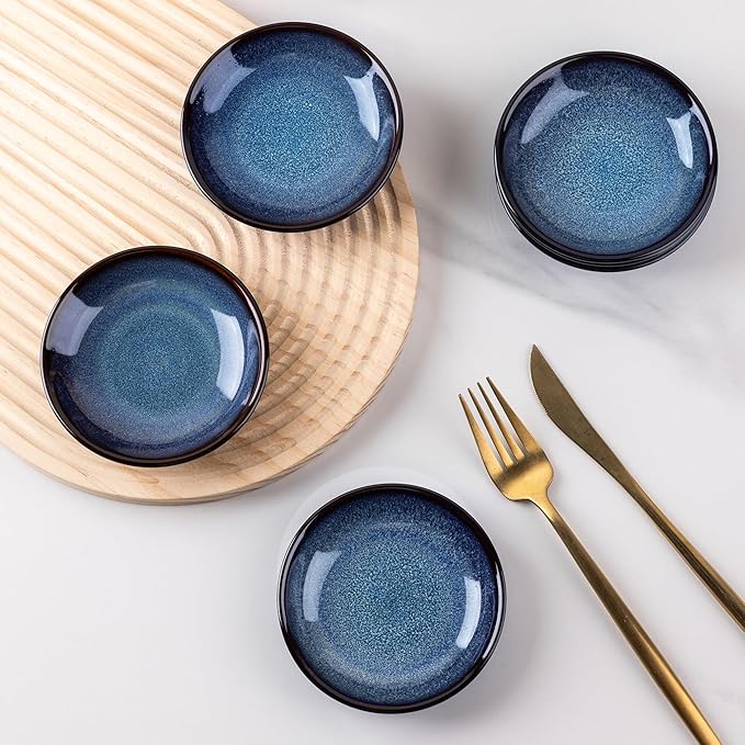 LERATIO Ceramic Soy Sauce Dishes of 6, Reactive Glaze Dipping Sauce Cups/Bowls/Dishes for Kitchen, 3oz Ceramic Small Bowls for Side Dishes, Snacks,and Sushi,Condiment,Dishwasher Safe -Blue