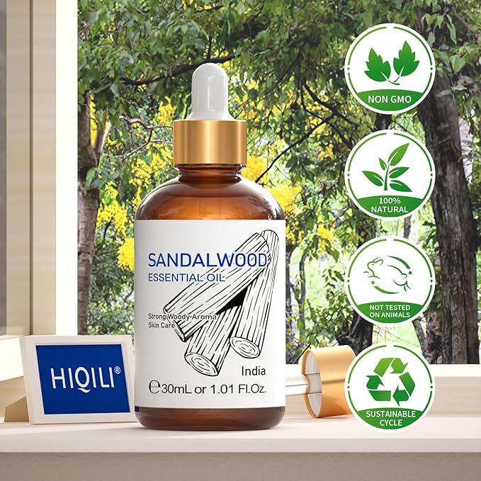 HIQILI Sandalwood Essential Oils 1 Fl Oz, 100% Pure Natural Therapeutic Grade for Skin, Diffuser, Perfume, Candle Soap Making, Includes Premium Quality Glass Dropper-BrightBean Baby