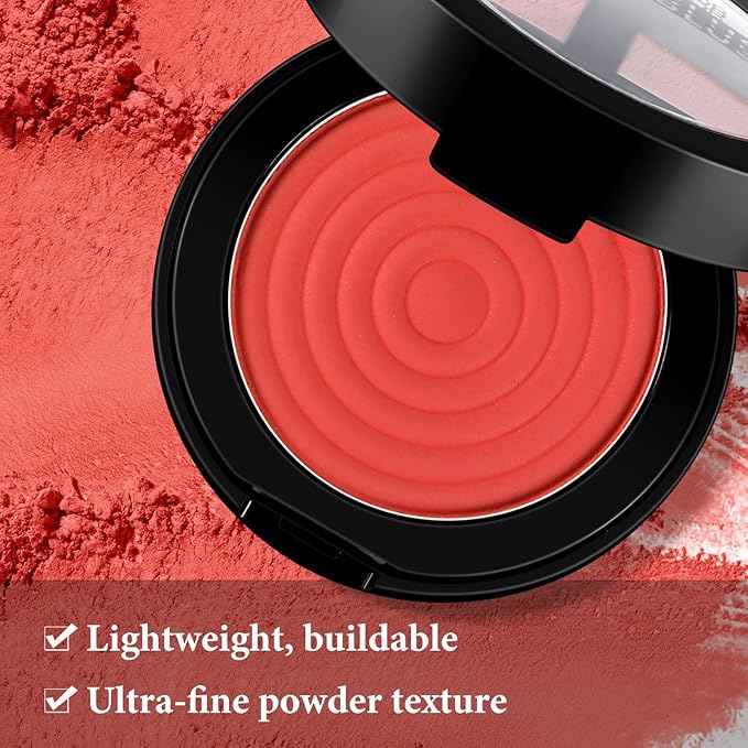 Boobeen Soft Blend Powder Blush for Cheeks, Buildable Color Matte Smooth Blush Palette Compact Blush Powder Makeup, Long-lasting Flush Color, with Mirror and Brush-BrightBean Baby
