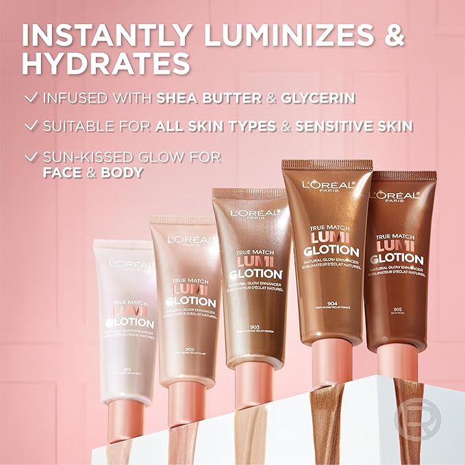 L'Oreal Paris Makeup True Match Lumi Glotion, Natural Glow Enhancer, Illuminator Highlighter, Bronzing Drops For a Sun-Kissed Glow, 903 Medium-BrightBean Baby