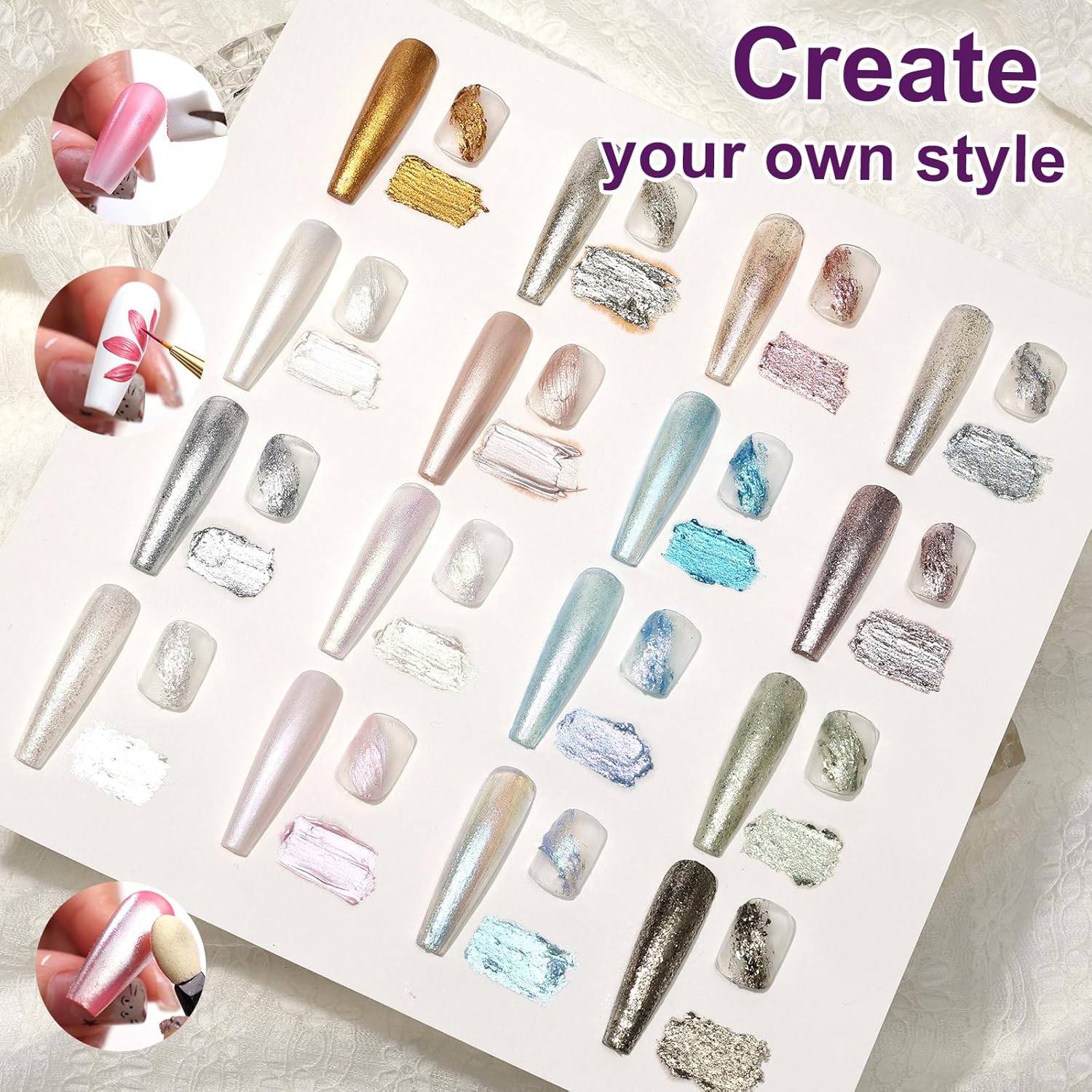 Gradient Painting Gel, 16 Gliter Colors Ombre Gel Nail Polish for Pigment Pat Silver&Gold Pink Blue Aurora color Bright Nails, French Manicure DIY Nail Art No-wipe Palette for Women-BrightBean Baby