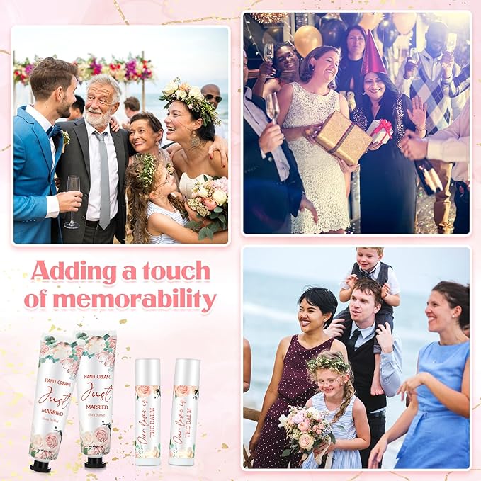 25 Set Wedding Lip Balms and Hand Cream Gift Set Include 25 Moisturizing Hand Care Cream 25 Lip Balms with Thank You Cards and Bags Bridesmaid Gift Set for Bridal Shower Wedding(Floral)-BrightBean Baby