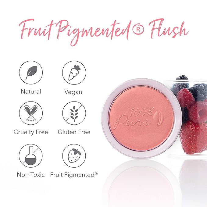 100% PURE Powder Blush (Fruit Pigmented), Mimosa, Soft Shimmery Finish, Nourishes Skin w/Rosehip Oil, Cocoa Butter, Natural Makeup (Light Coral) - 1.81 oz-BrightBean Baby