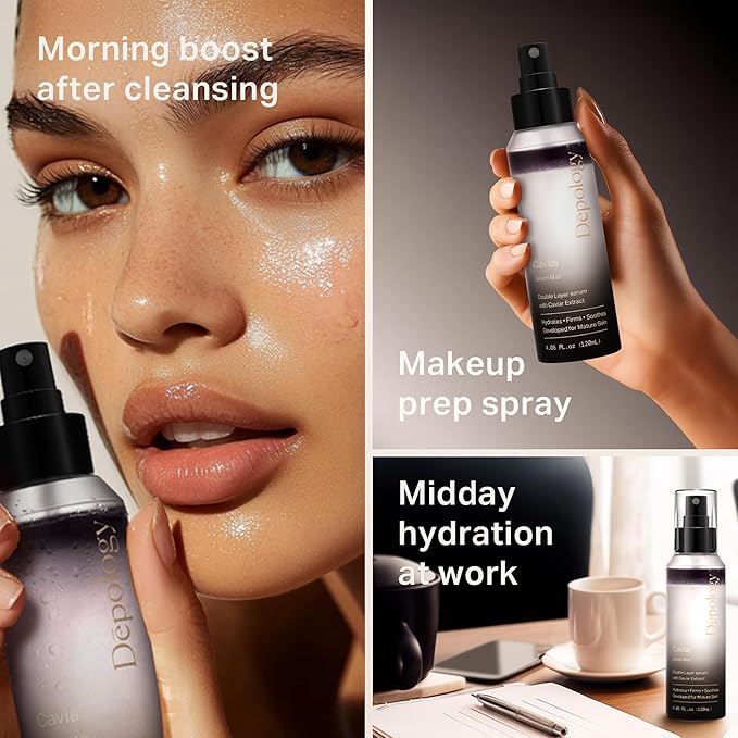 depology Glowing Spray Serum, Hydrating & Firming Facial Mist, Radiance Skin, Smooths Fine Lines and Wrinkles, Face Mist with Hyaluronic Acid & Collagen, Facial Spray for All Skin Types, 4.06 Fl Oz.-BrightBean Baby