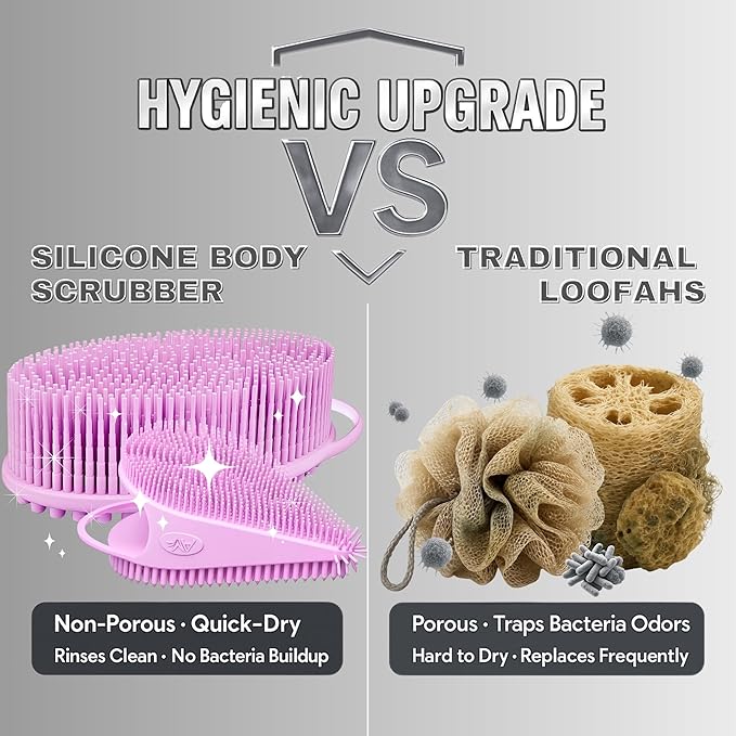 Avilana Silicone Body Scrubber – Gentle Shower Brush & Loofah Alternative- Food Grade & Lab Tested – Fast-Drying, Hygienic, BPA-Free Silicone Body Gentle Exfoliator (Pink, Body & Face)-BrightBean Baby
