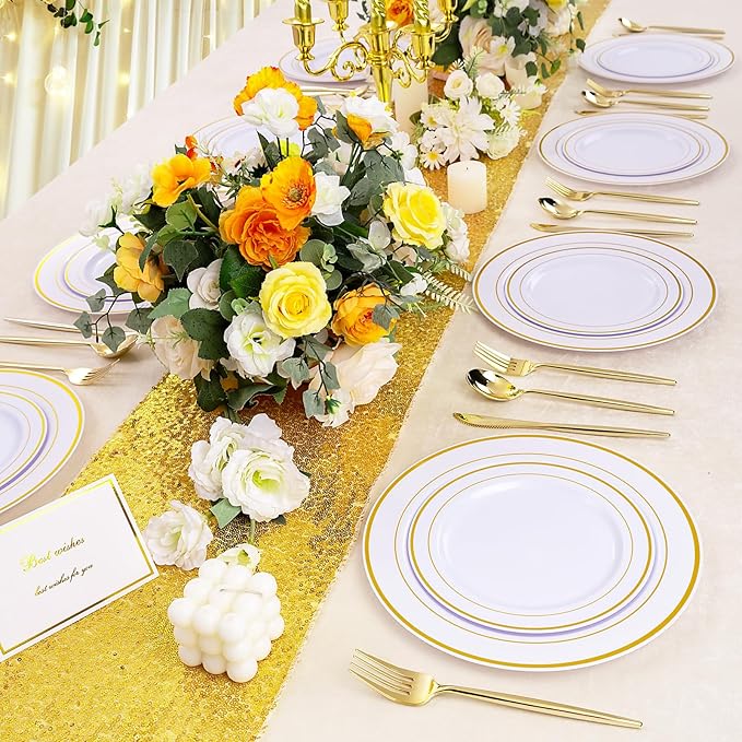 U-QE 180Pcs Gold Plastic Forks - 7.6 Inch Heavy Duty Plastic Forks, Heavyweight Gold Plastic Silverware Perfect For Parties & Weddings and Other Daily Events